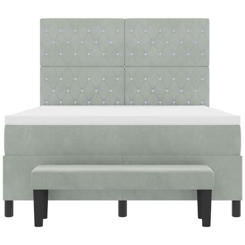 Letto a Molle con Materasso & Panchina Grigio Chiaro 160x200 cm Velluto - Foto 9