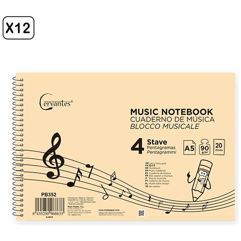 Pack 12 Unita' Quaderno Musica 4 Pentagrammi A5 Cervantes - Foto 1
