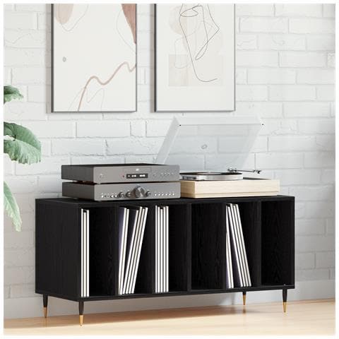 Armadio per dischi  Nero Rovere 100x38x48 cm Legno ingegnerizzato - Foto 2