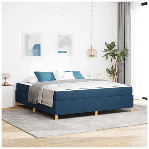 Letto a molle con materasso Blu e Bianco 180 x 200 cm Tessuto - Foto 2