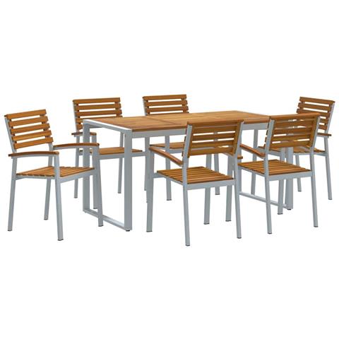 Set da Pranzo per Giardino 7 pcs Grigio e marrone - Foto 1