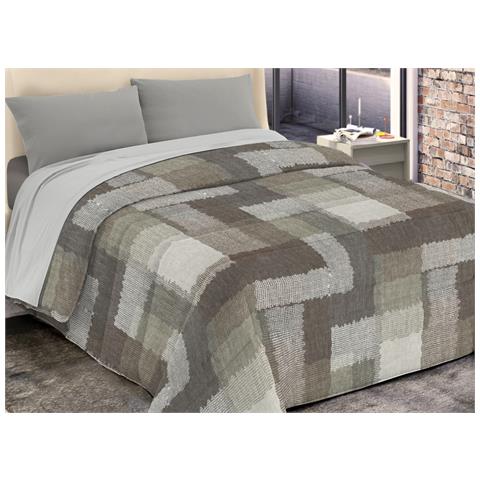 Trapunta Piumone Invernale Imbottita 300gr Microfibra Diadema Quadri 2 Piazze D4 Marrone - Foto 1