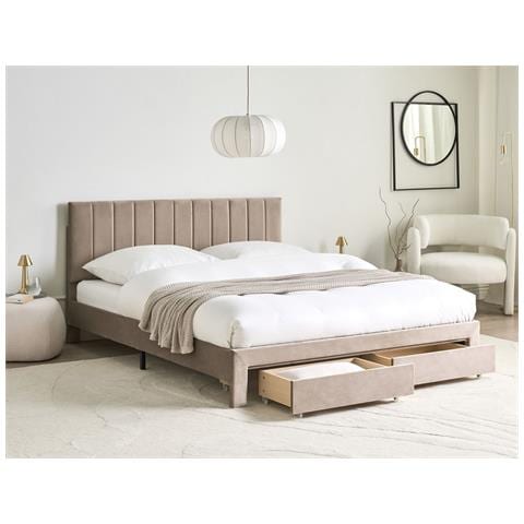 Letto Con Cassetti Contenitori Velluto Lonzac 160 X 200 Cm Tortora - Foto 1