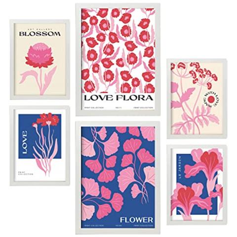 Set Di 6 Stampe Fiori Amore Per I Fiori Stampe Naturalistiche E Botaniche Per L'interior Design A3 & A4 Cornice Bianca - Foto 1