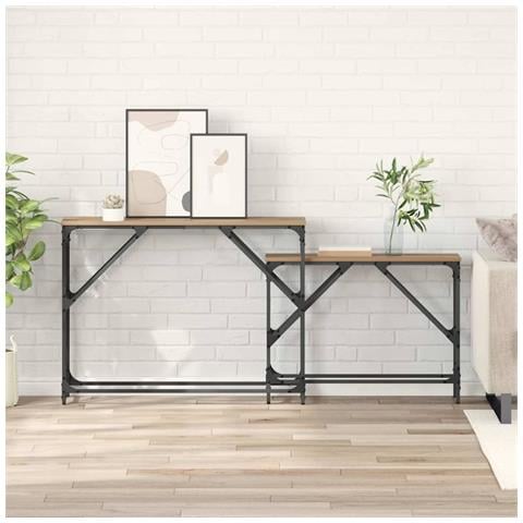 Tavolo consolle 2 pcs Rovere artigianale 100 x 28 x 75 cm - Foto 2