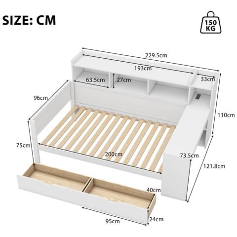 Letto Tipo Panca Con Scrivania, Prese Usb, Cassetti E Vani Contenitori - Foto 2