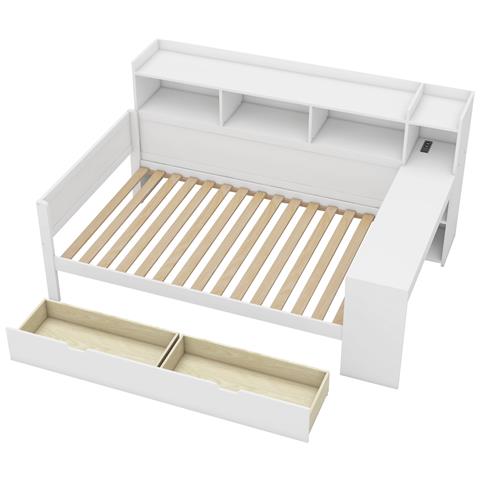 Letto Tipo Panca Con Scrivania, Prese Usb, Cassetti E Vani Contenitori - Foto 3