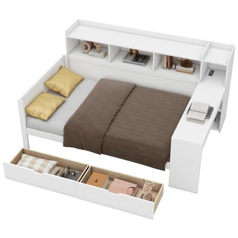 Letto Tipo Panca Con Scrivania, Prese Usb, Cassetti E Vani Contenitori - Foto 1