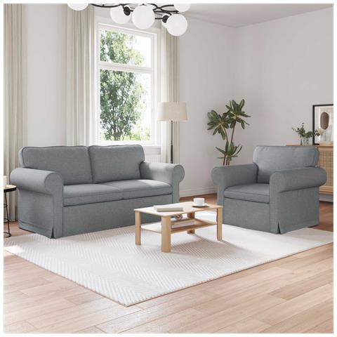 Divano 2 pcs Grigio chiaro 175 x 82 x 80 cm Tessuto - Foto 2