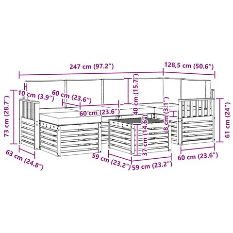 Set divani 7 pcs Naturale e Antracite Legno di Acacia Massello - Foto 9