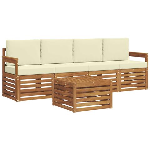 Set divani 5 pcs Naturale e Crema Legno di Acacia Massello - Foto 1