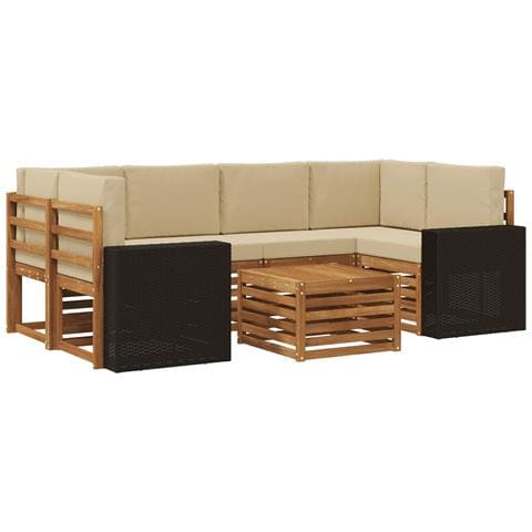 Set di divani da esterno con cuscino 7 pcs Naturale e Beige - Foto 1