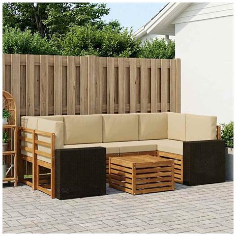 Set di divani da esterno con cuscino 7 pcs Naturale e Beige - Foto 2