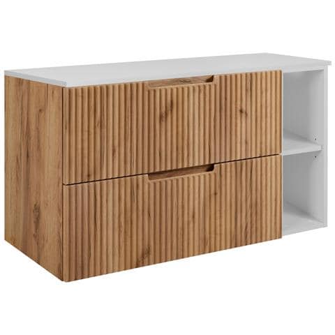 Mobile da bagno, Marrone e nero, 80 cm, 2 cassetti con chiusura ammortizzata, Frontali scanalati - Foto 1