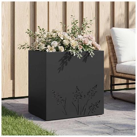 Vaso da giardino Nero 50 x 30 x 49 cm Acciaio laminato a freddo - Foto 2
