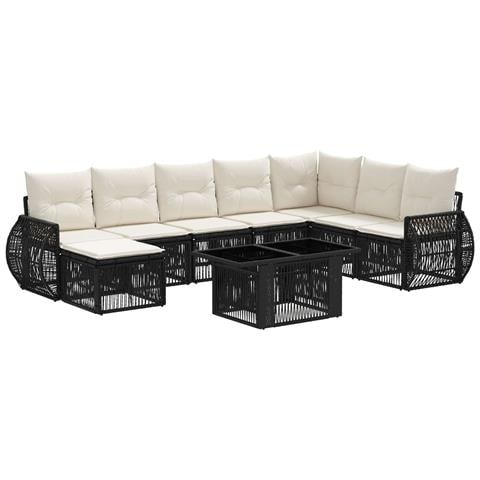 Set Divano da Giardino 9 pz Nero e Bianco Crema polyrattan - Foto 1