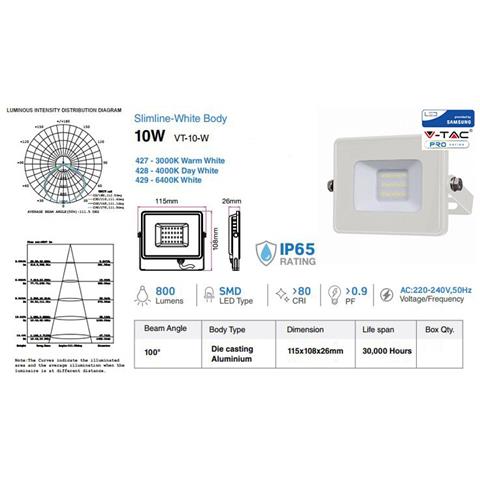 Faretti Led 10w Ip65 Samsung Slimline Bianco Luce Fredda 6400k V Tac Vt-10 429 - Foto 2