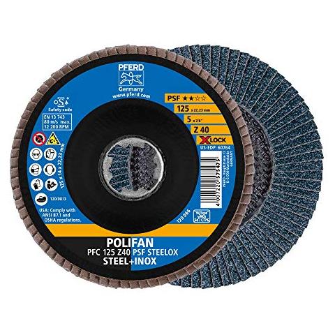 CAVALLO - Disco a ventaglio Polifan con zircone come 125 mm, grana: 40, PSF STEELOX, attacco X-LOCK (22,23 millimetri), 10 pezzi, per un ELEVATO rapporto qualità / prezzo - Foto 1