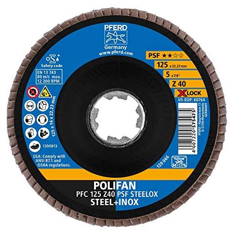 CAVALLO - Disco a ventaglio Polifan con zircone come 125 mm, grana: 40, PSF STEELOX, attacco X-LOCK (22,23 millimetri), 10 pezzi, per un ELEVATO rapporto qualità / prezzo - Foto 2