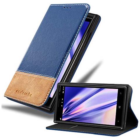 Custodia Compatibile Con Nokia Lumia 830 In Blu Scuro Marrone - Coperchio Protettiva Con Chiusura Magnetica, Funzione Stand E Tasca Per Le Carte - Foto 1