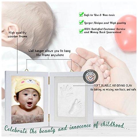 Bambino Mani E Piedi Kit Stampa Frame - Morbido Sicuro Imprint Argilla Per Stampaggio Con Una Cornice Di Legno Premium E Copertura Di Vetro Acrilico Di Alta Qualit - Ultimo Bambino Appena Nato Regalo - Foto 2