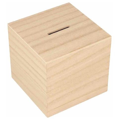 Salvadanaio Quadrato In Legno - 8,7 X 8,7 Cm - Foto 1