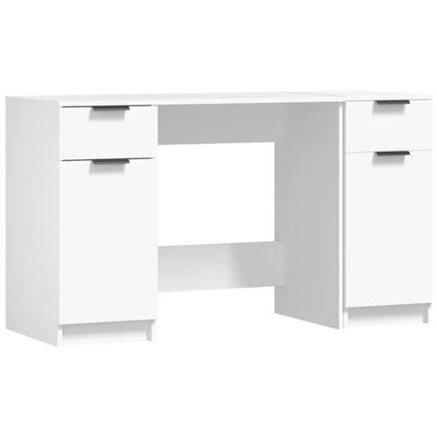 Scrivania Con Mobile Laterale Bianco In Legno Multistrato - Foto 1