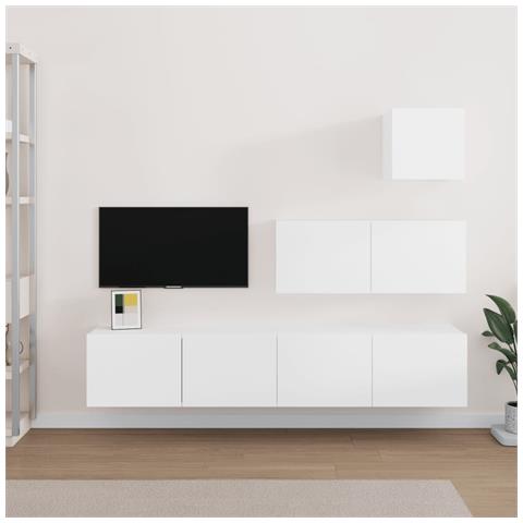 Set Di Mobili Porta Tv 4 Pz Bianco In Legno Multistrato - Foto 8