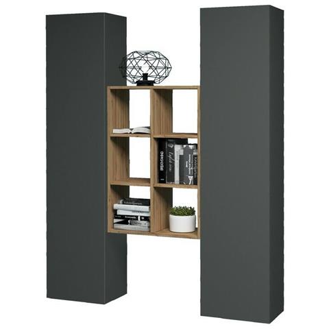 Credenza Franco, Set Da Soggiorno A 2 Ante E Ripiani, Buffet Da Soggiorno, Madia Da Cucina, 100% Made In Italy, Cm 140x30h180, Antracite E Acero - Foto 4