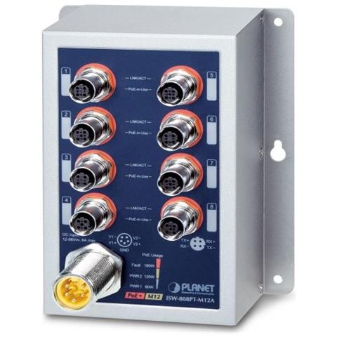 Ip50 Ind 8-p 10/100tx M12 Non Gestito Nessuno Supporto Power Over Ethernet (poe) Blu, Grigio - Foto 1