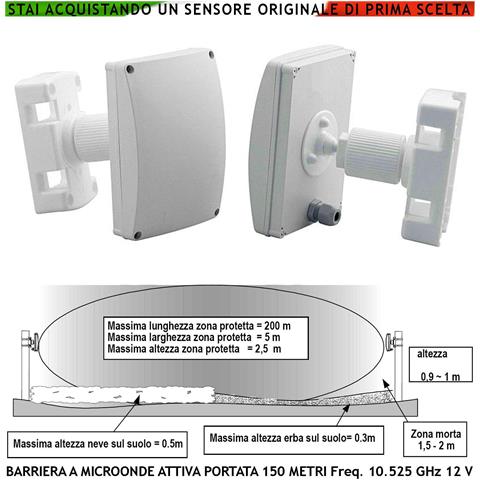 Sbarramento A Microonde Attive Sensore Di Movimento Segnala Allarme Intruso Protezione Lineare Da Esterno Portata Max - Foto 1