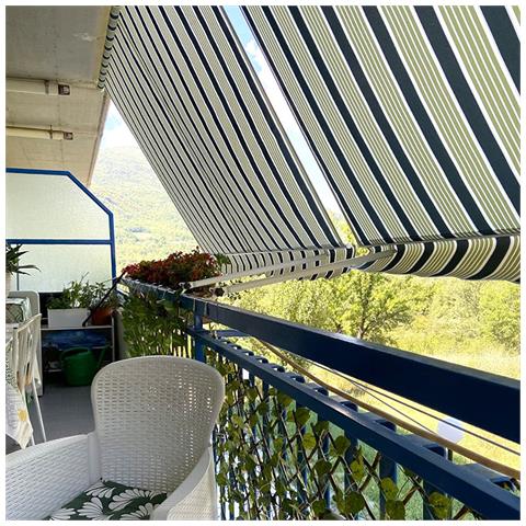 Tenda Da Balcone Para Sole A Caduta 300x250 Cm Verde E Crema A Righe Con Profili In Alluminio - Foto 2