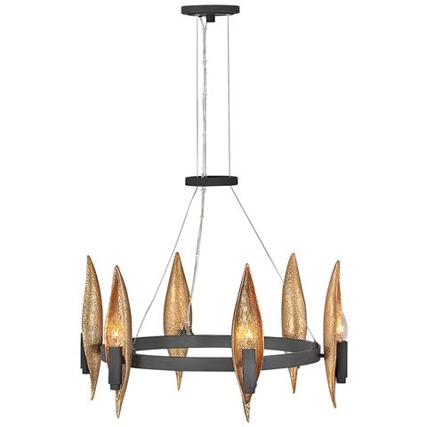 Lampadario Contemporaneo Willow Acciaio Nero Carbone Oro Deluxe Oro 6 Luci E14 - Foto 1