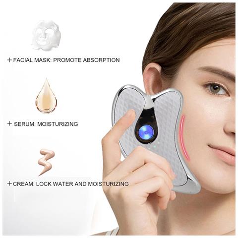 Strumento Viso Gua Sha, Gua Sha Elettrico, Strumento Per Scolpire Il Viso, Massaggiatore Per Raschietto Viso A Microcorrente, Strumento Elettrico Per Raschiare Bellezza Rassodante Per Il Lifting Del Viso - Bianco - Foto 2