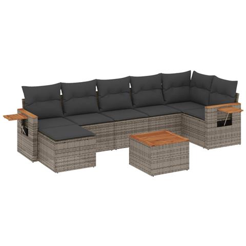 Set Divano Da Giardino 8 Pz Con Cuscini Grigio In Polyrattan - Foto 2