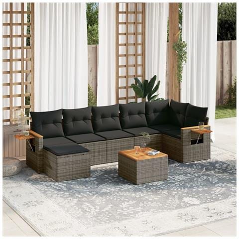 Set Divano Da Giardino 8 Pz Con Cuscini Grigio In Polyrattan - Foto 1