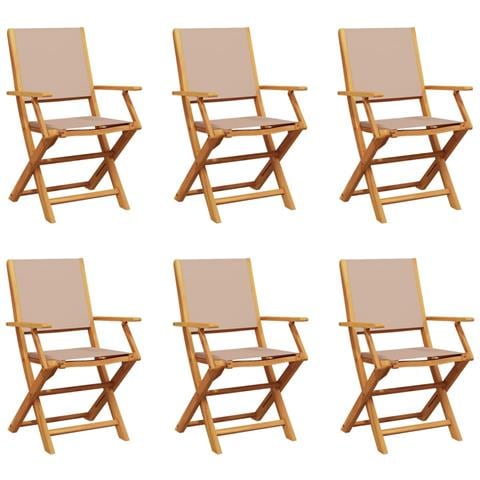 Sedie Giardino Pieghevoli 6pz Tortora Tessuto e Legno Massello - Foto 1