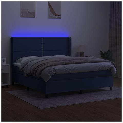 Letto a Molle con Materasso e LED Blu 180x200 cm in Tessuto - Foto 2