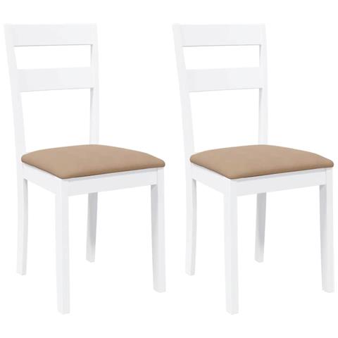 Sedie da Pranzo con Cuscini 2 pz Bianco Legno Massello di Hevea - Foto 1