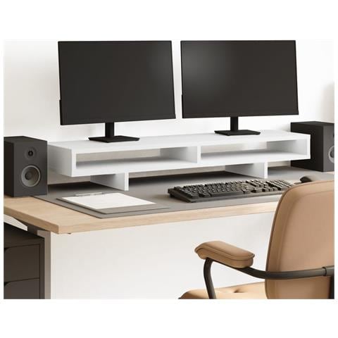 Supporto Per Monitor Bianco 100x27x15 Cm Legno Massello Di Pino - Foto 1