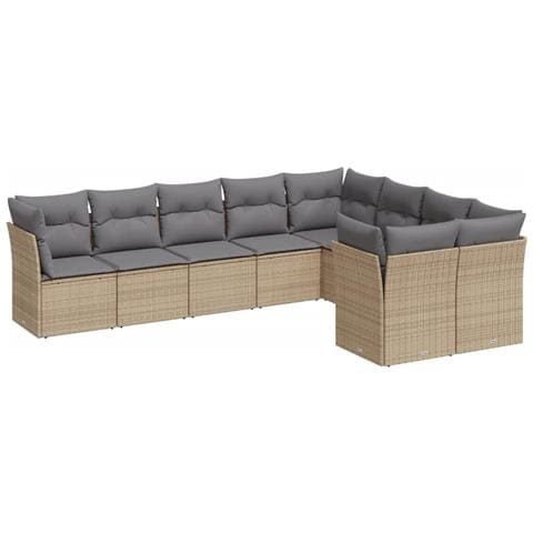 Set Divano Da Giardino 9 Pz Con Cuscini Beige In Polyrattan - Foto 2