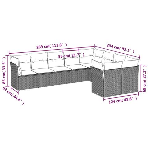 Set Divano Da Giardino 9 Pz Con Cuscini Beige In Polyrattan - Foto 3