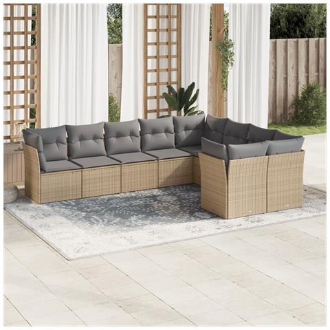 Set Divano Da Giardino 9 Pz Con Cuscini Beige In Polyrattan - Foto 1