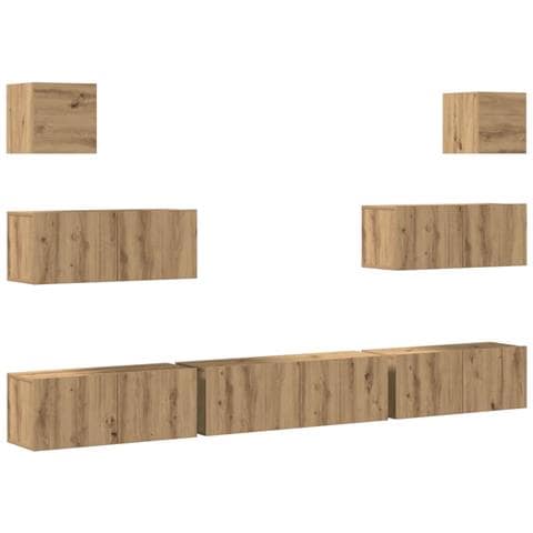 Set Mobile Tv 7 Pz Montato A Parete Rovere In Legno Multistrato - Foto 2