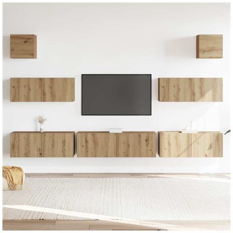 Set Mobile Tv 7 Pz Montato A Parete Rovere In Legno Multistrato - Foto 3
