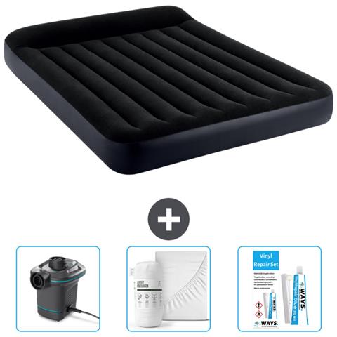 Set Materassino Gonfiabile - 203x152x25 Cm - Blu Scuro - Include Accessori Coordinati - Foto 1