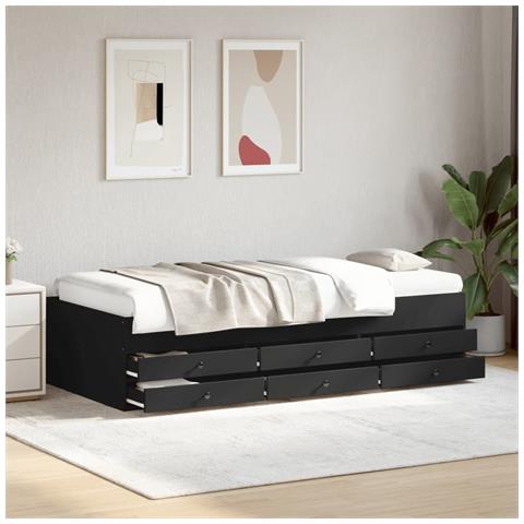 Divano Letto Con Cassetti Senza Materasso Nero 90x190 Cm - Foto 8