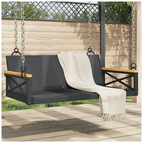 Panchina A Dondolo Nera 109x62x40 Cm In Polyrattan - Foto 8