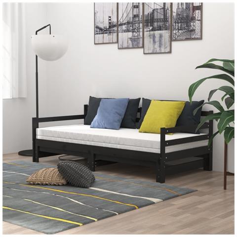 Dormeuse Estraibile Nera In Massello Di Pino 2x (90x200) Cm - Foto 2