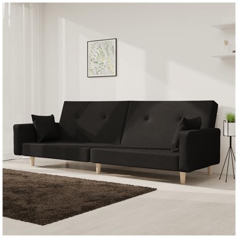 Divano Letto a 2 Posti con 2 Cuscini Nero in Tessuto - Foto 2
